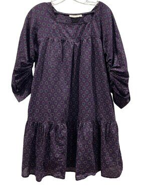 Happy Nature Polka Dot Mini Dress S Purple Ruffled Cotton Boho Retro Rockabilly